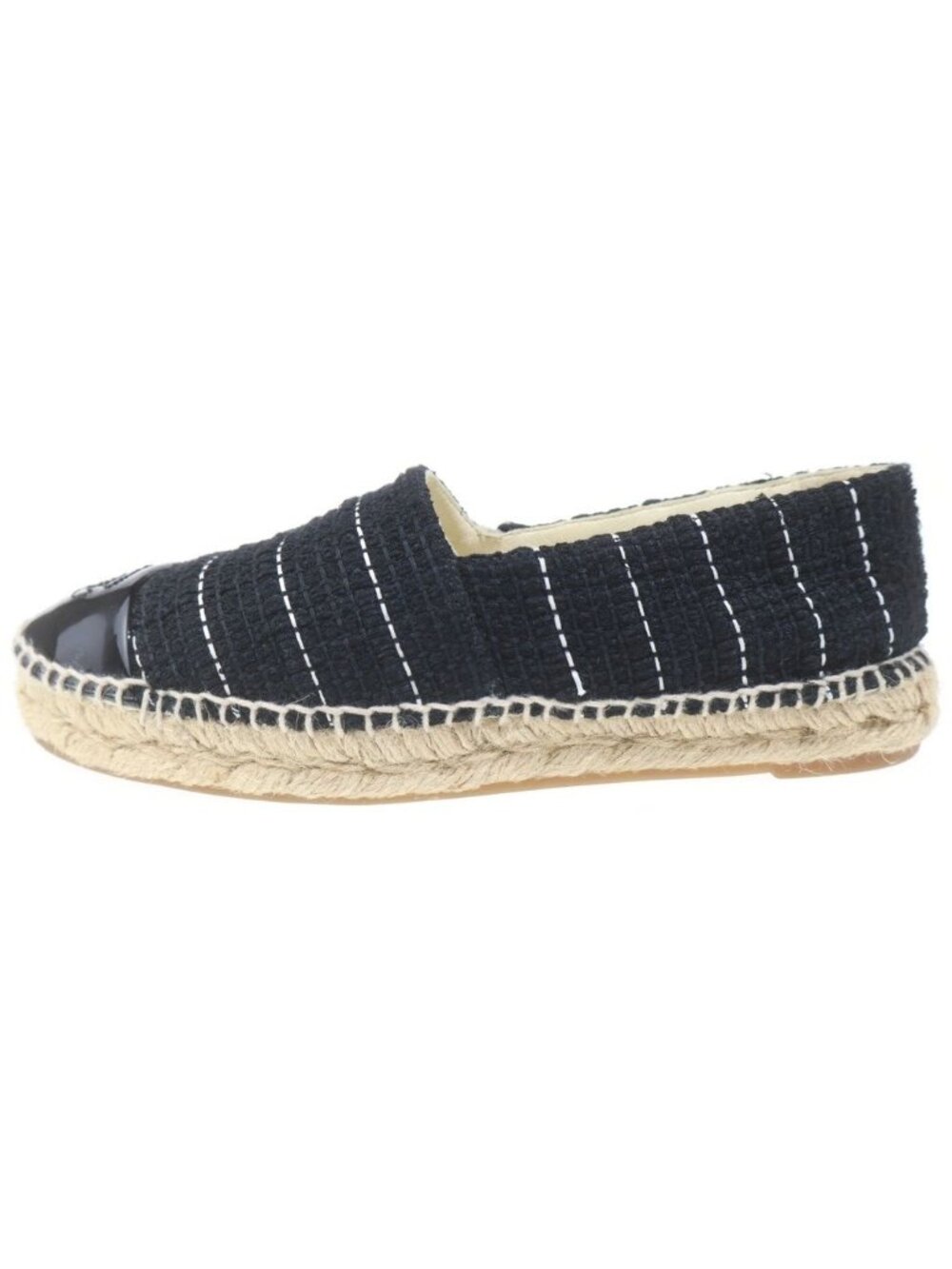 Chanel CC Logo Patent Leather Espadrilles Flat Shoes Black
